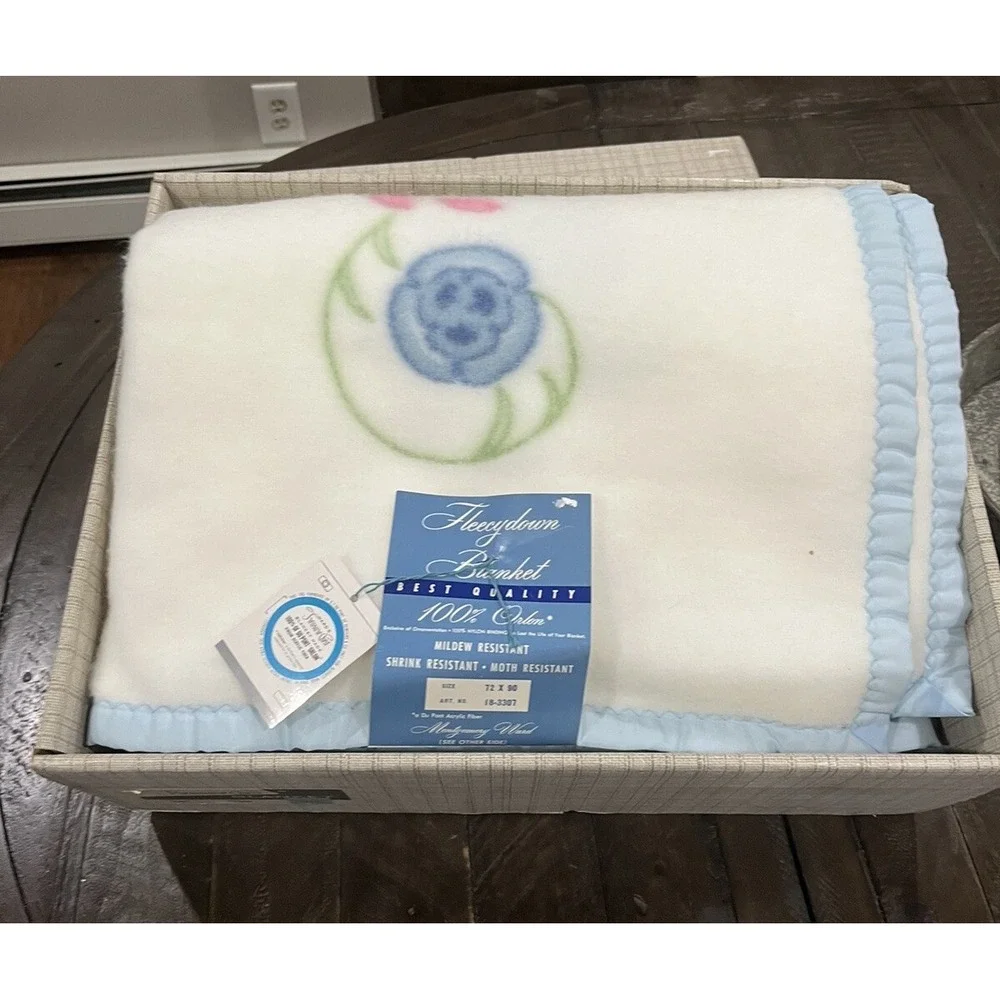 NOS Vtg Montgomery Ward Treasure Chest Blanket Floral Flower 72